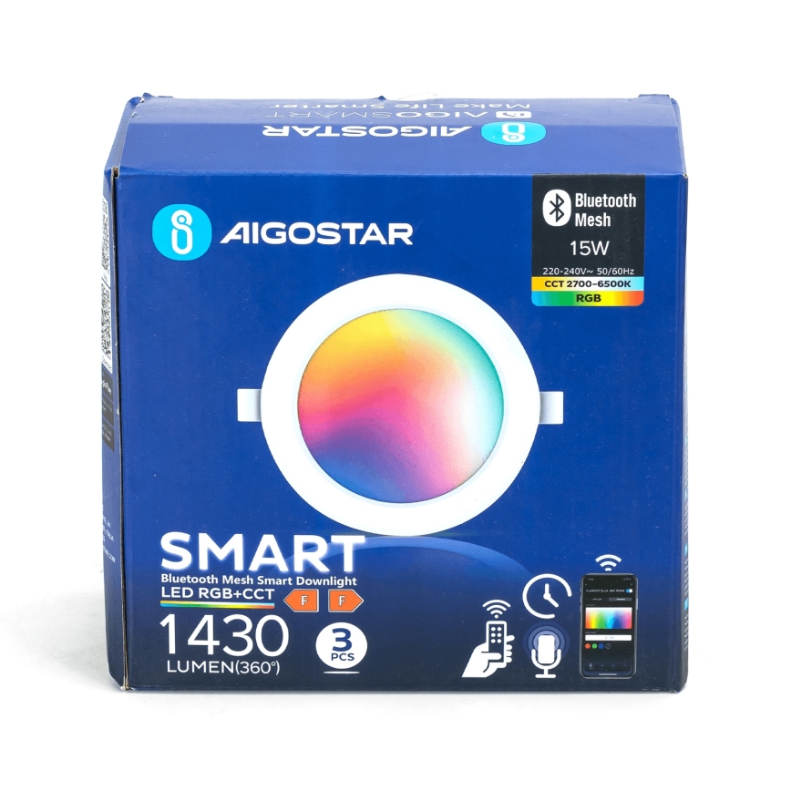Aigostar - ΣΕΤ 3x LED RGB Χωνευτό φωτιστικό οροφής dimming MESH LED/15W/230V 2700K-6500K διάμετρος 17cm