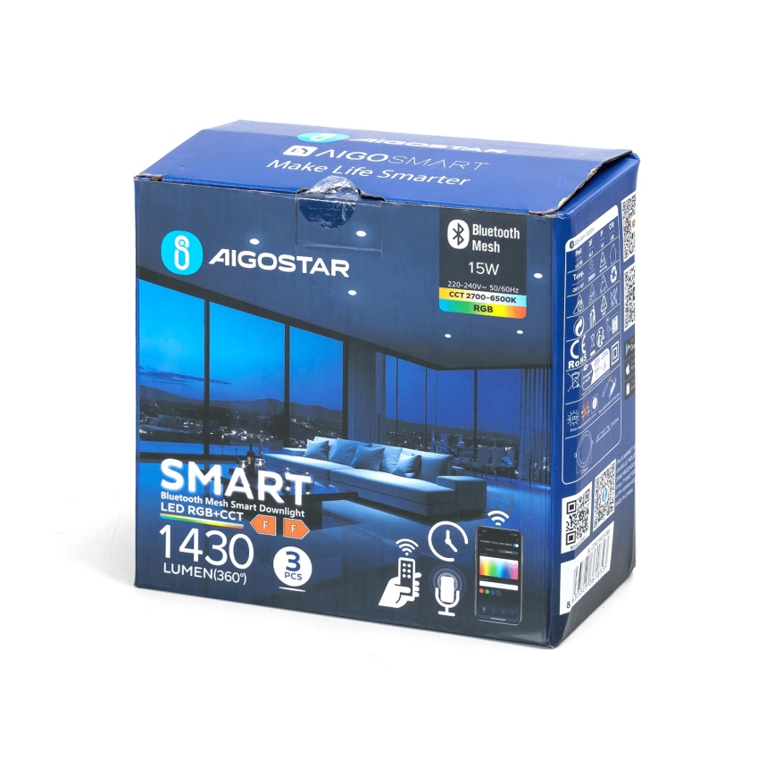 Aigostar - ΣΕΤ 3x LED RGB Χωνευτό φωτιστικό οροφής dimming MESH LED/15W/230V 2700K-6500K διάμετρος 17cm