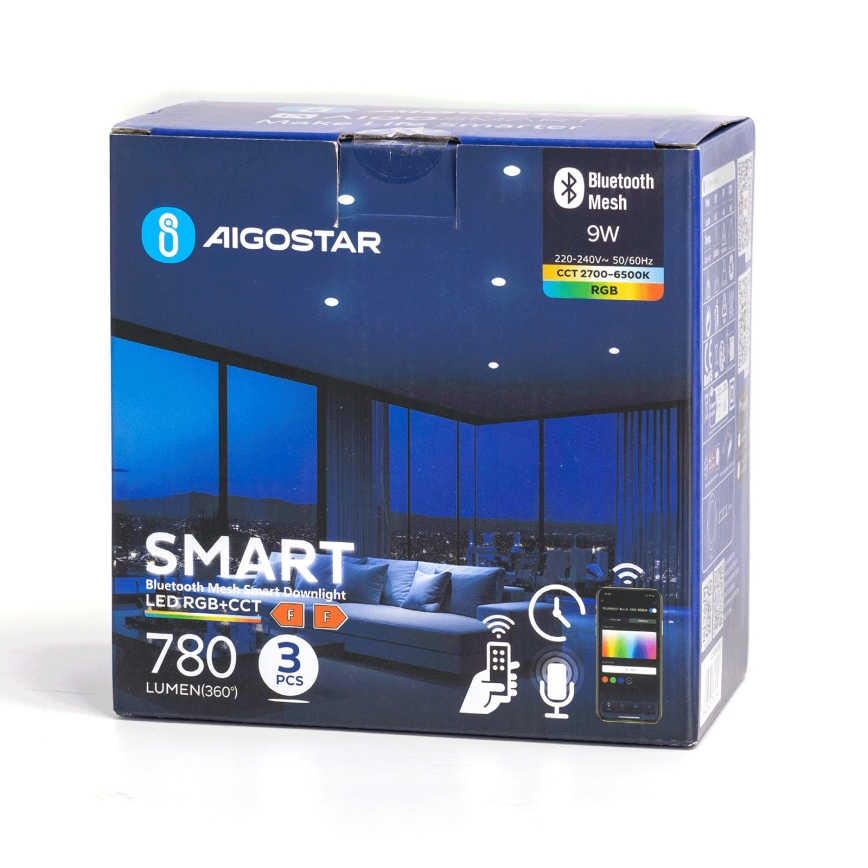 Aigostar - ΣΕΤ 3x LED RGBW Χωνευτό φωτιστικό οροφής dimming MESH LED/9W/230V 2700K-6500K διάμετρος 14,5cm