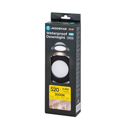 Aigostar - ΣΕΤ 3x Φωτιστικό χωνευτό LED εξωτερικού χώρου LED/4,8W/230V 3000K IP65 μαύρο