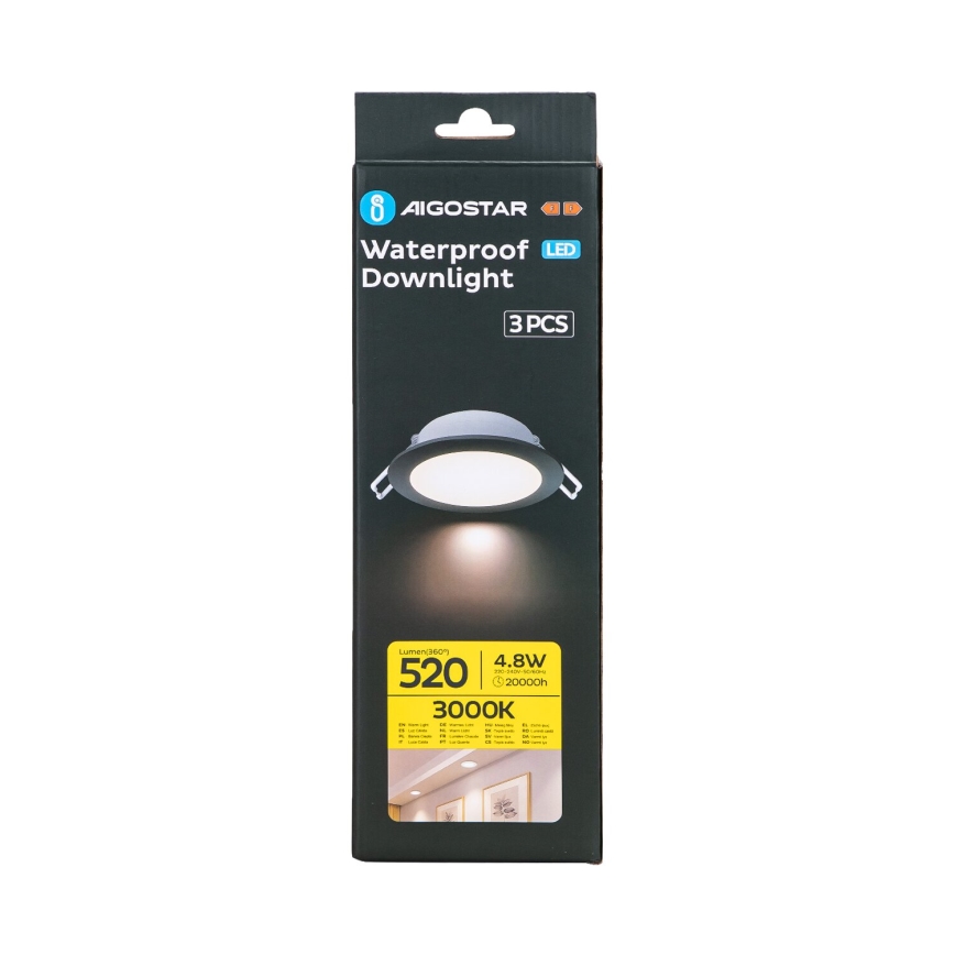 Aigostar - ΣΕΤ 3x Φωτιστικό χωνευτό LED εξωτερικού χώρου LED/4,8W/230V 3000K IP65 μαύρο
