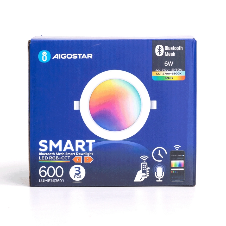 Aigostar - ΣΕΤ 3 x LED RGB Χωνευτό φωτιστικό οροφής dimming MESH LED/6W/230V 2700K-6500K διάμετρος 11,5cm