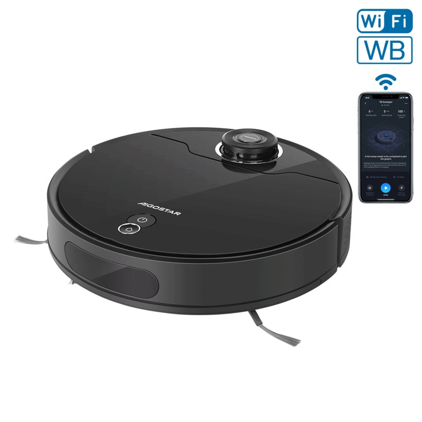 Aigostar - Σκούπα ρομπότ 2σε1 12W/230V 3300mAh Wi-Fi μαύρο