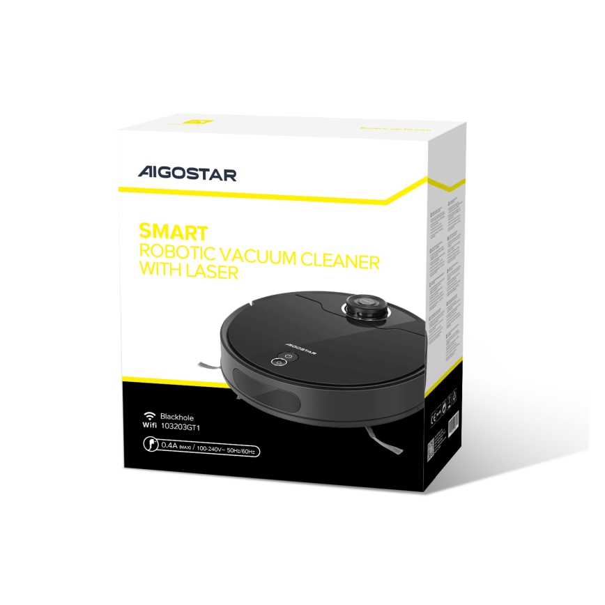 Aigostar - Σκούπα ρομπότ 2σε1 12W/230V 3300mAh Wi-Fi μαύρο