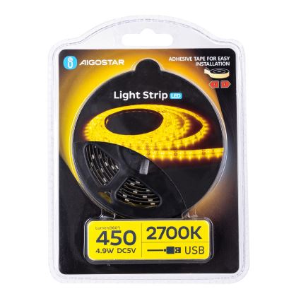 Aigostar - Ταινία LED 2m LED/4,9W/5V 2700K IP65 μαύρο