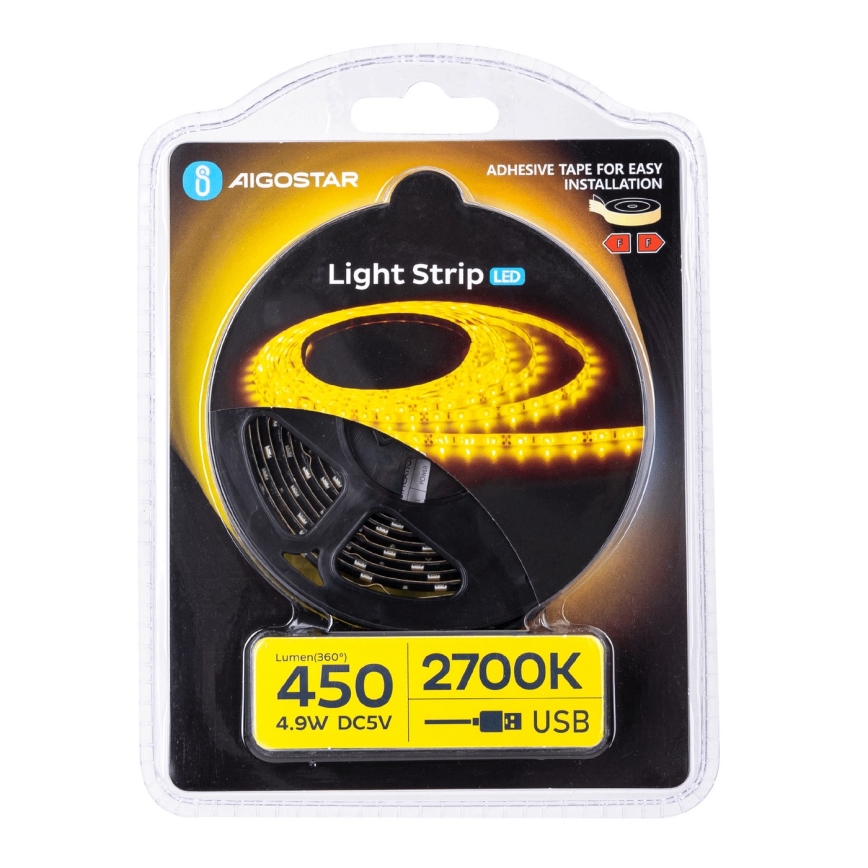 Aigostar - Ταινία LED 2m LED/4,9W/5V 2700K IP65 μαύρο