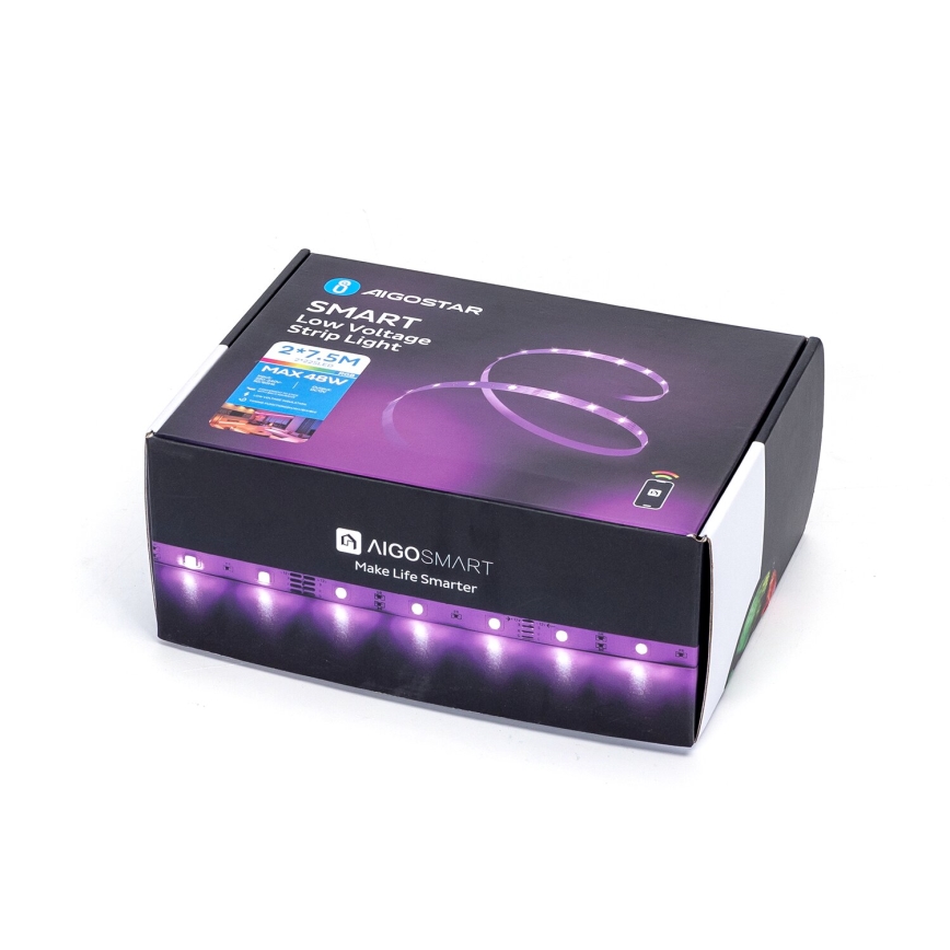 Aigostar - Ταινία LED RGBW Dimmable LED/48W/12V 2x7,5 m Wi-Fi