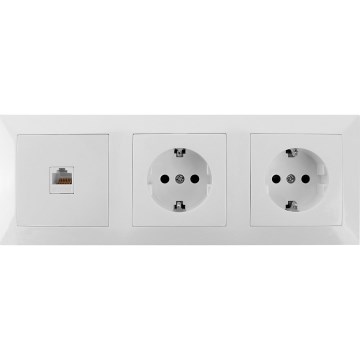 Aigostar - Υποδοχή Ethernet και 2x πρίζες SCHUKO με λευκό πλαίσιο
