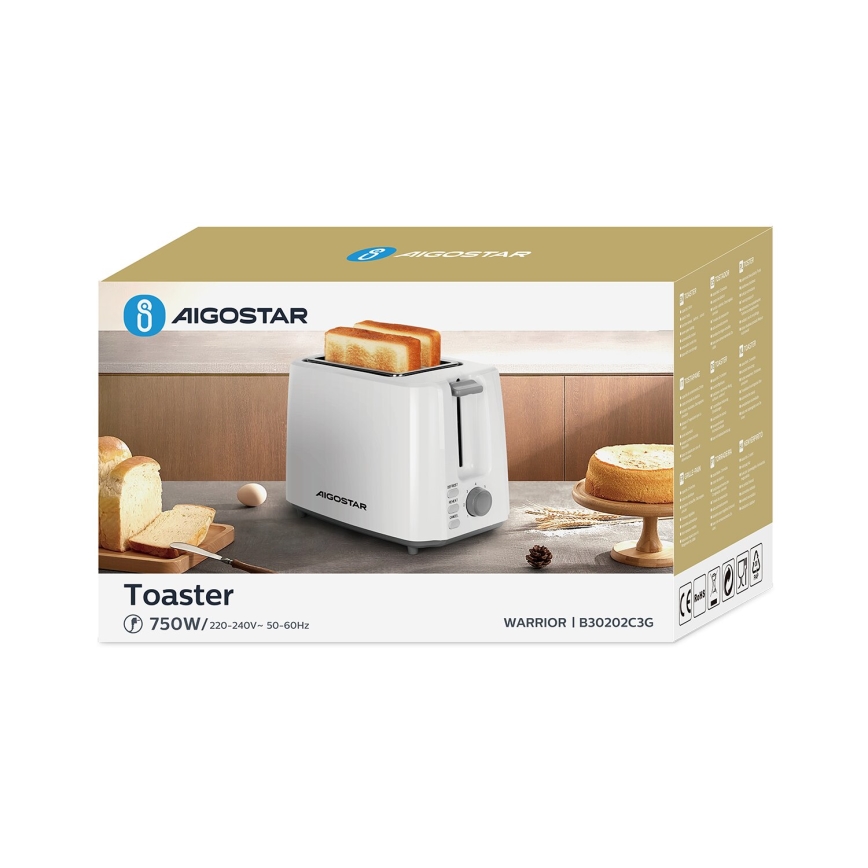 Aigostar - Φρυγανιέρα 2 θέσεων 750W/230V λευκό