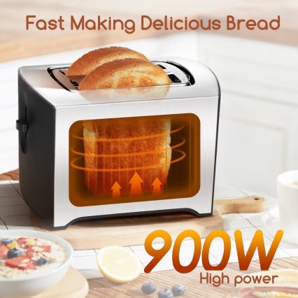 Aigostar - Φρυγανιέρα 2 θέσεων 900W/230V ματ χρώμιο