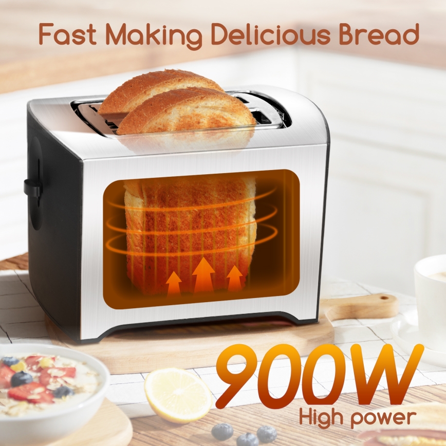 Aigostar - Φρυγανιέρα 2 θέσεων 900W/230V ματ χρώμιο