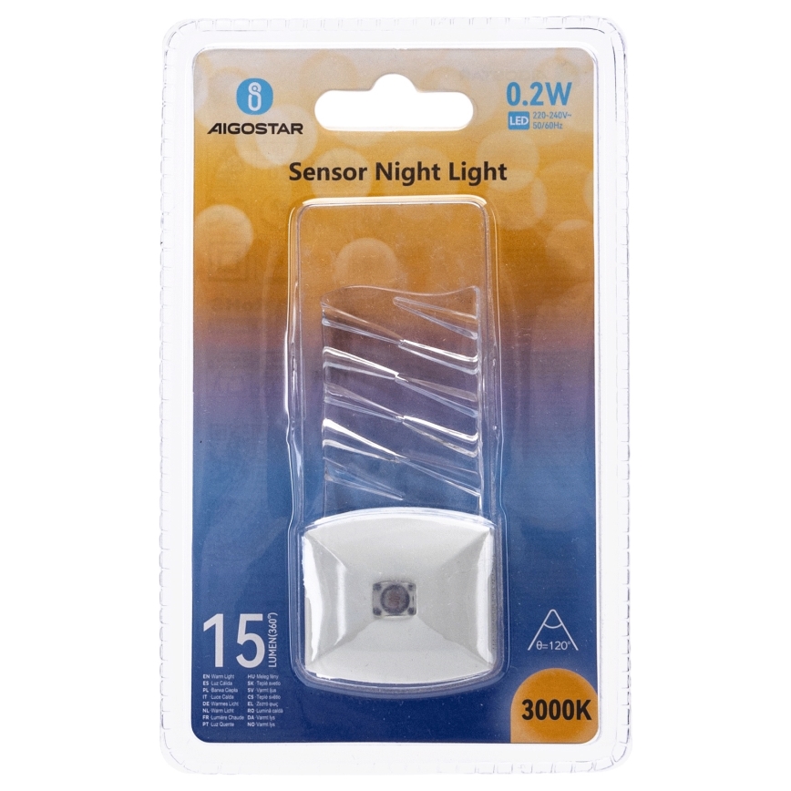 Aigostar - LED Φωτάκι νυκτός με αισθητήρα σούρουπου LED/0,2W/230V 3000K