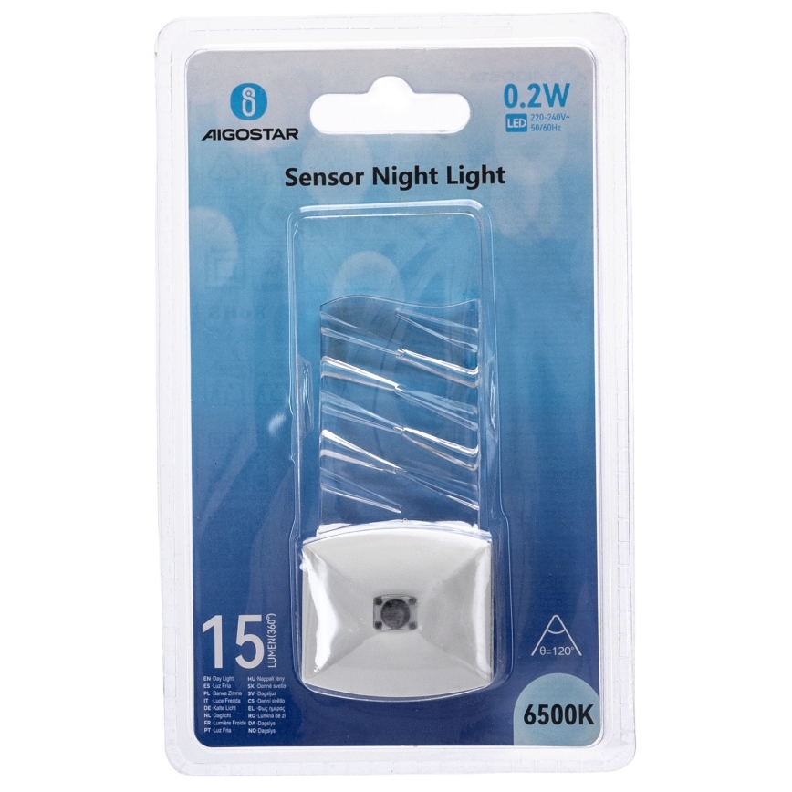 Aigostar - LED Φωτάκι νυκτός με αισθητήρα σούρουπου LED/0,2W/230V 6500K