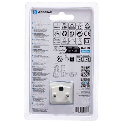 Aigostar - LED Φωτάκι νυκτός με αισθητήρα σούρουπου LED/0,2W/230V 6500K
