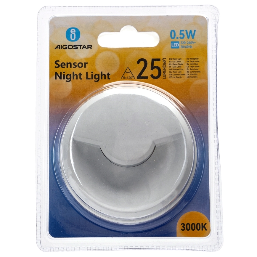 Aigostar - LED Φωτάκι νυκτός με αισθητήρα σούρουπου LED/0,5W/230V 3000K