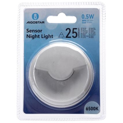 Aigostar - LED Φωτάκι νυκτός με αισθητήρα σούρουπου LED/0,5W/230V 6500K