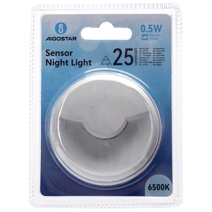 Aigostar - LED Φωτάκι νυκτός με αισθητήρα σούρουπου LED/0,5W/230V 6500K