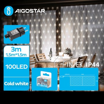 Aigostar - Φωτεινή αλυσίδα εξωτερικού χώρου LED 100xLED/8 λειτουργίες 4,5x1,5m IP44 ψυχρό λευκό