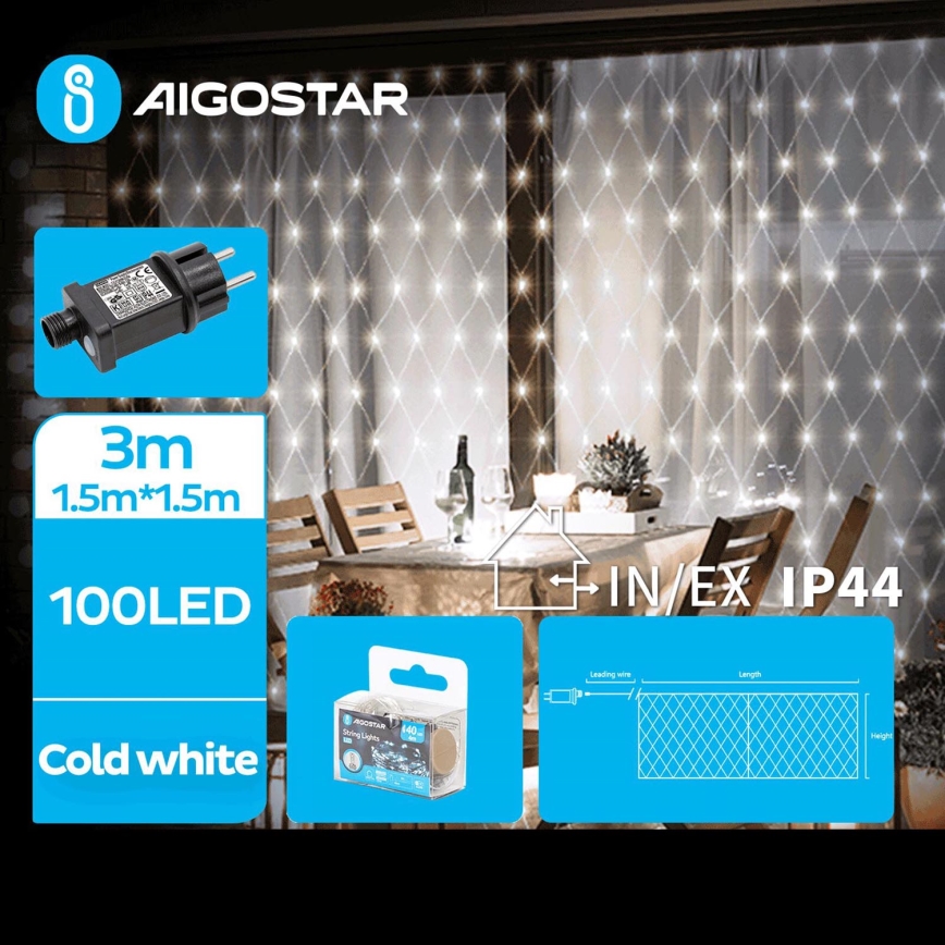Aigostar - Φωτεινή αλυσίδα εξωτερικού χώρου LED 100xLED/8 λειτουργίες 4,5x1,5m IP44 ψυχρό λευκό