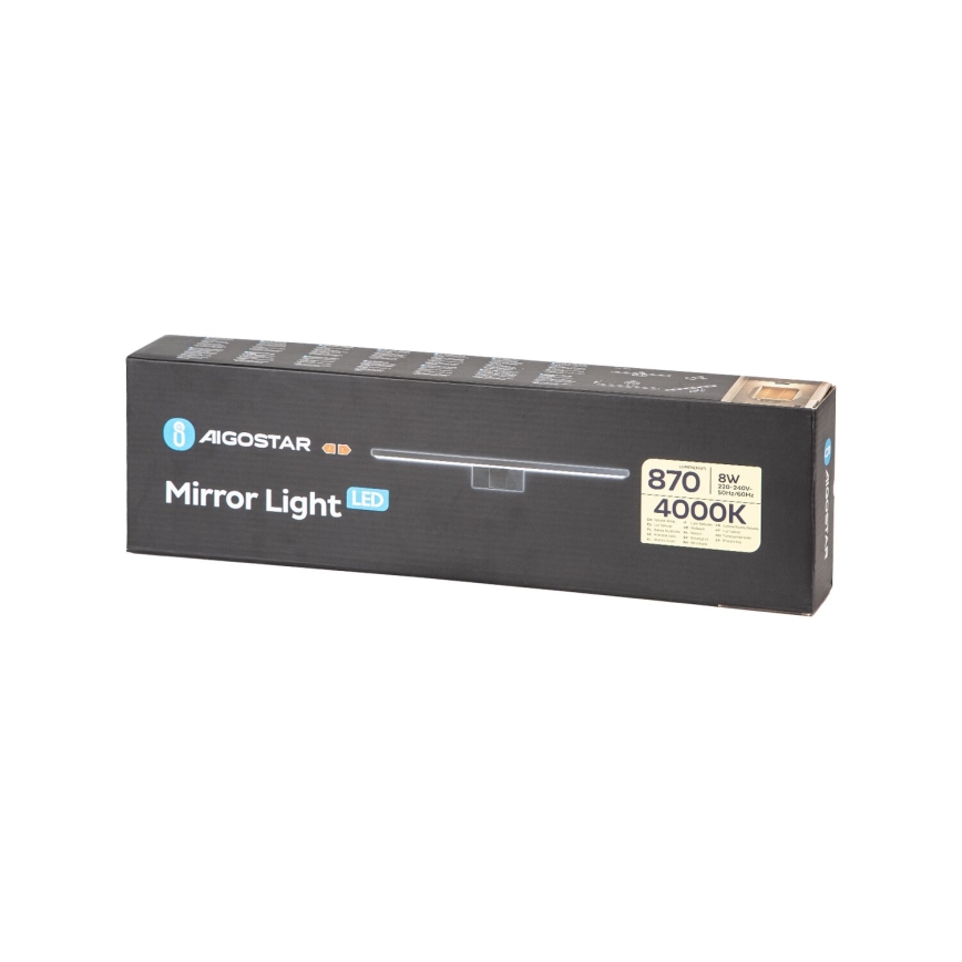 Aigostar - Φωτισμός καθρέφτη μπάνιου LED LED/8W/230V 4000K 40 cm IP44 μαύρο