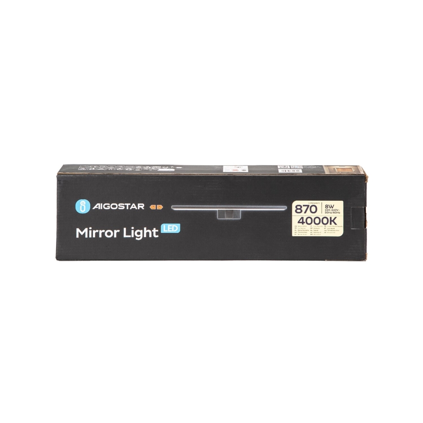 Aigostar - Φωτισμός καθρέφτη μπάνιου LED LED/8W/230V 4000K 40 cm IP44 μαύρο
