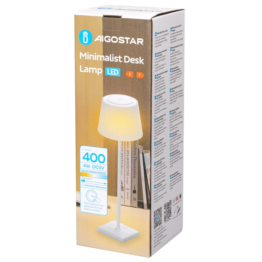 Aigostar - Επιτραπέζιο φωτιστικό LED dimmable εξωτερικού χώρου επαναφορτιζόμενο LED/4W/5V 3600mAh λευκό IP54