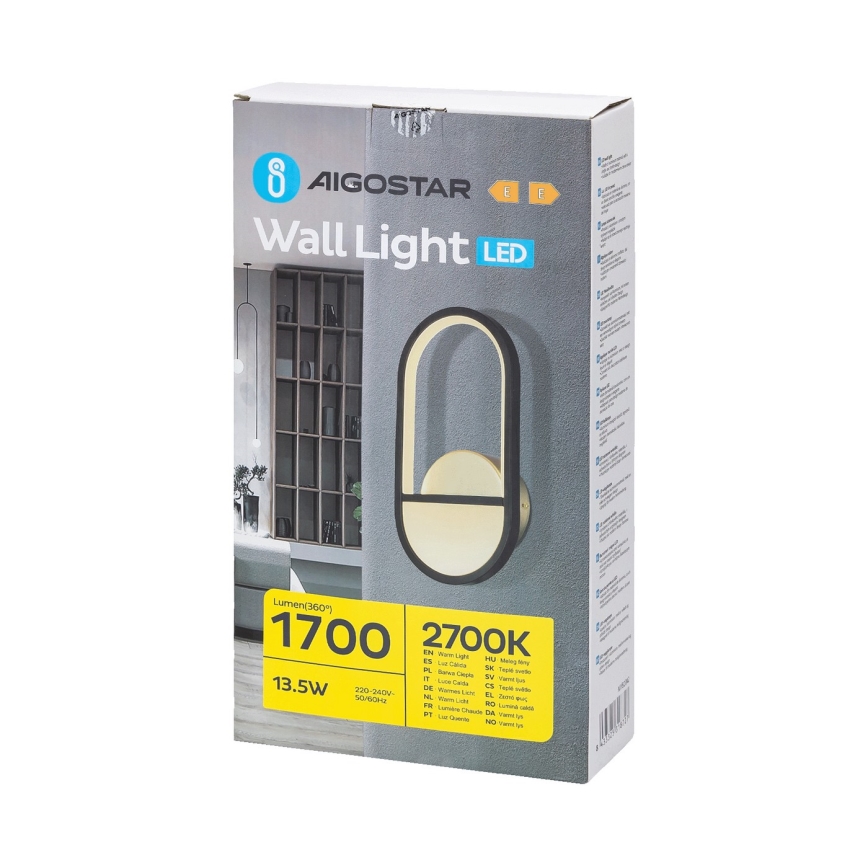 Aigostar - Φωτιστικό τοίχου LED LED/13,5W/230V 2700K μαύρο/χρυσαφί