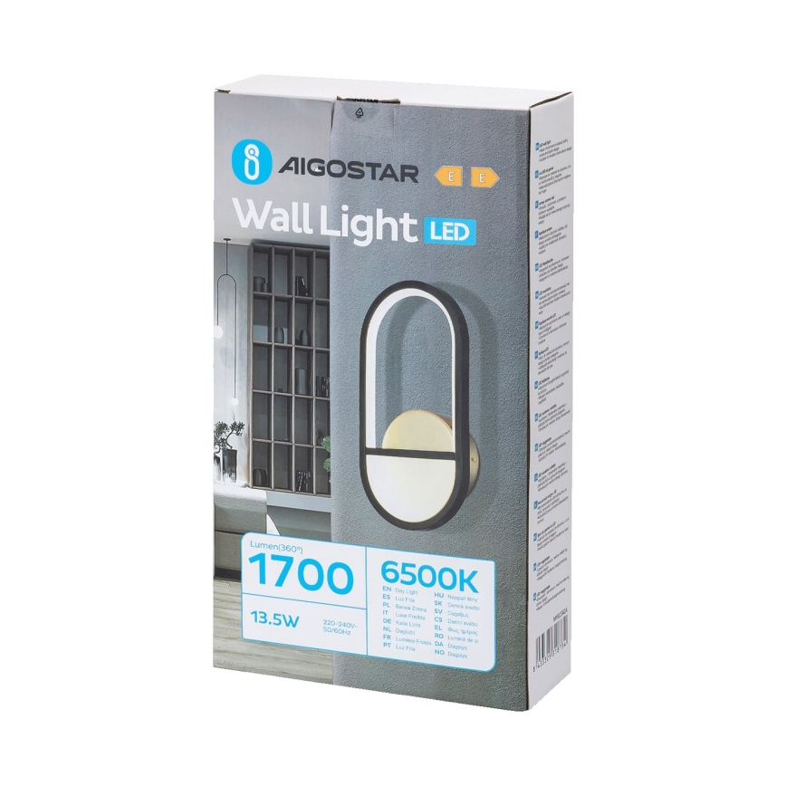 Aigostar - Φωτιστικό τοίχου LED LED/13,5W/230V 6500K μαύρο/χρυσαφί