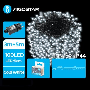 Aigostar - Χριστουγεννιάτικα λαμπάκια εξωτερικού χώρου LED 100xLED/8 λειτουργίες 8m IP44 ψυχρό λευκό