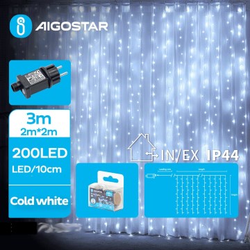 Aigostar - Χριστουγεννιάτικα λαμπάκια εξωτερικού χώρου LED 200xLED/8 λειτουργίες 5x2m IP44 ψυχρό λευκό