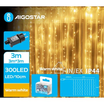 Aigostar - Χριστουγεννιάτικα λαμπάκια εξωτερικού χώρου LED 300xLED/8 λειτουργίες 6x3m IP44 θερμό λευκό