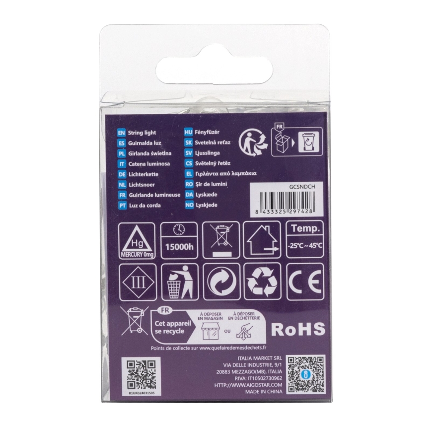 Aigostar -Χριστουγεννιάτικα λαμπάκια εξωτερικού χώρου LED 50xLED/8 λειτουργίες 3xAA 5,3m IP44 ψυχρό λευκό