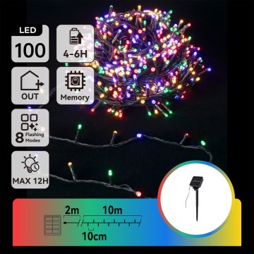 Aigostar - Χριστουγεννιάτικα LED λαμπάκια με ηλιακή φόρτιση, 100 LED / 8 λειτουργίες, 12 m, IP65, πολύχρωμα, 800 mAh