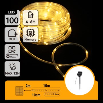 Aigostar - Χριστουγεννιάτικη ηλιακή γιρλάντα LED 100xLED/8 λειτουργίες 12m IP65 θερμό λευκό