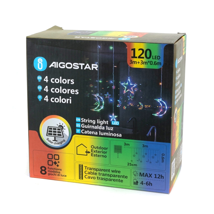 Aigostar - Χριστουγεννιάτικη ηλιακή LED γιρλάντα 120xLED, 8 λειτουργίες, 3x0,6 m, 500 mAh, IP65, πολύχρωμη