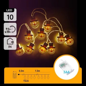 Aigostar - Χριστουγεννιάτικη γιρλάντα LED 10xLED/3xAA 1,5 m ζεστό λευκό με χιονάνθρωπο