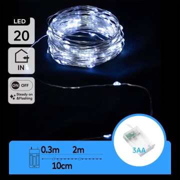 Aigostar - Χριστουγεννιάτικη γιρλάντα LED 20xLED/3xAA 2,3m ψυχρό λευκό