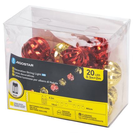 Aigostar - LED Χριστουγεννιάτικη γιρλάντα 20xLED/3xAA 2 m σε ζεστό λευκό