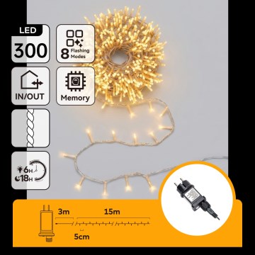 Aigostar - Χριστουγεννιάτικη γιρλάντα LED εξωτερικού χώρου 300xLED/8 λειτουργίες 18m IP44 θερμό λευκό