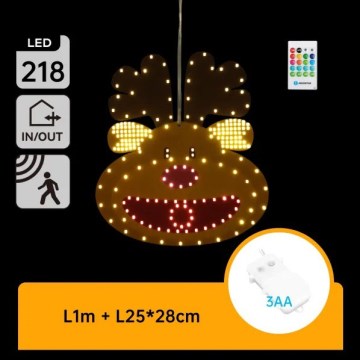 Aigostar - Χριστουγεννιάτικη διακόσμηση LED 218xLED/3xAA IP44 + τηλεχειριστήριο, τάρανδος 28 εκ.