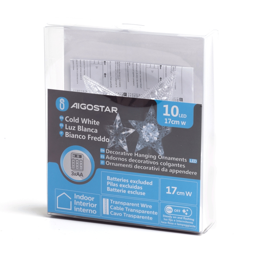 Aigostar - Χριστουγεννιάτικο LED διακοσμητικό αστέρι 10xLED/3xAA, ψυχρό λευκό