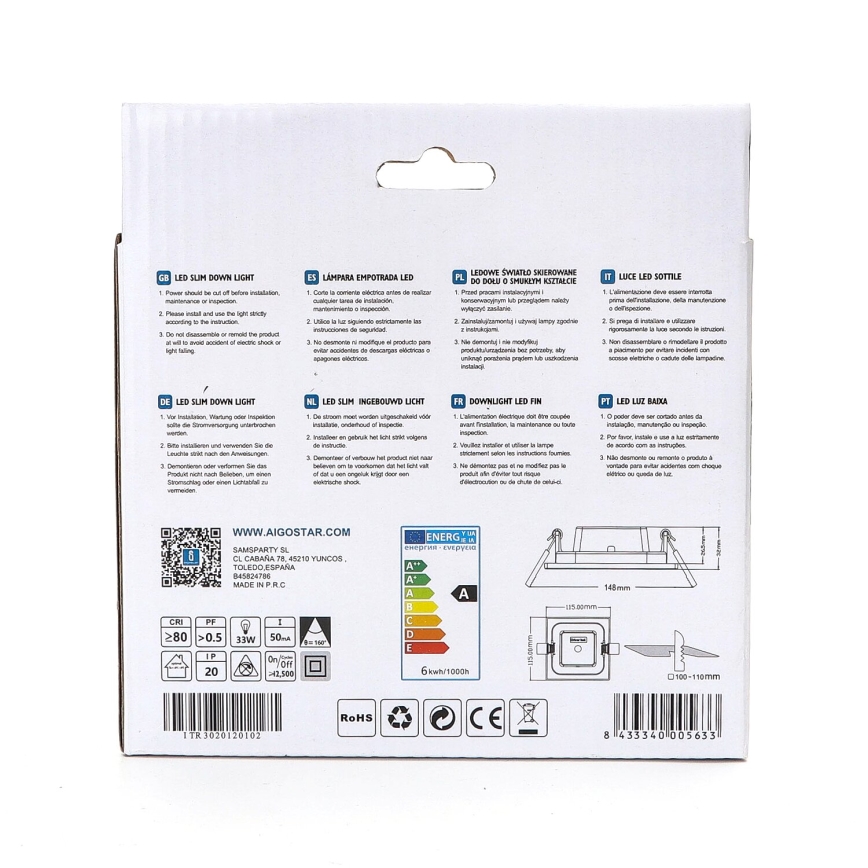 Aigostar - Χωνευτό Φωτιστικό LED ULTRATHIN LED/6W/230V 6000K λευκό