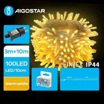 Aigostar - Χριστουγεννιάτικα λαμπάκια εξωτερικού χώρου LED 100xLED/8 λειτουργίες 13m IP44 θερμό λευκό