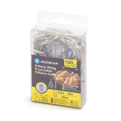 Aigostar - Χριστουγεννιάτικα λαμπάκια LED 100xLED/3xAA 10,3m θερμό λευκό