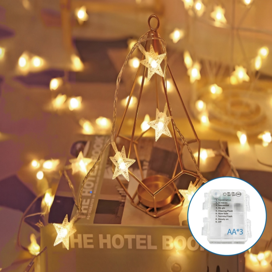 Aigostar - Χριστουγεννιάτικα λαμπάκια LED 20xLED/3xAA 3,3m αστέρια