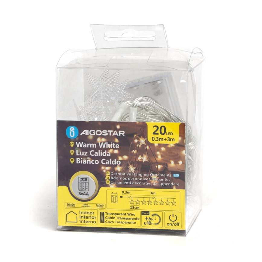 Aigostar - Χριστουγεννιάτικα λαμπάκια LED 20xLED/3xAA 3,3m αστέρια