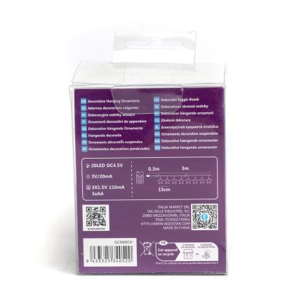 Aigostar - Χριστουγεννιάτικα λαμπάκια LED 20xLED/3xAA 3,3m αστέρια