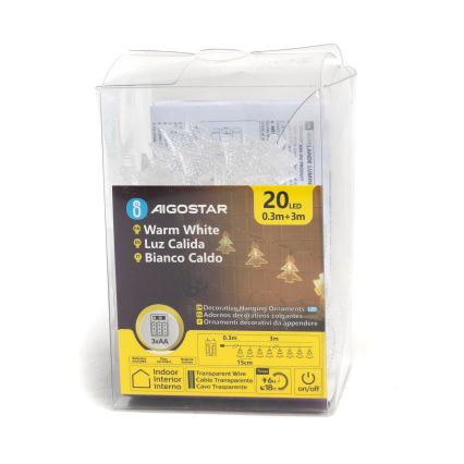 Aigostar - Χριστουγεννιάτικα λαμπάκια LED 20xLED/3xAA 3,3m δέντρα