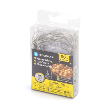 Aigostar - Χριστουγεννιάτικα λαμπάκια LED 50xLED/3xAA 5,3m θερμό λευκό