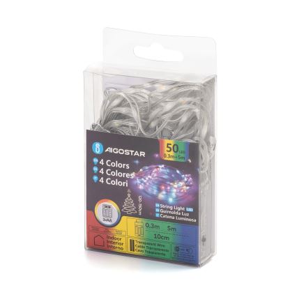 Aigostar - Χριστουγεννιάτικα λαμπάκια LED 50xLED/3xAA 5,3m πολύχρωμα